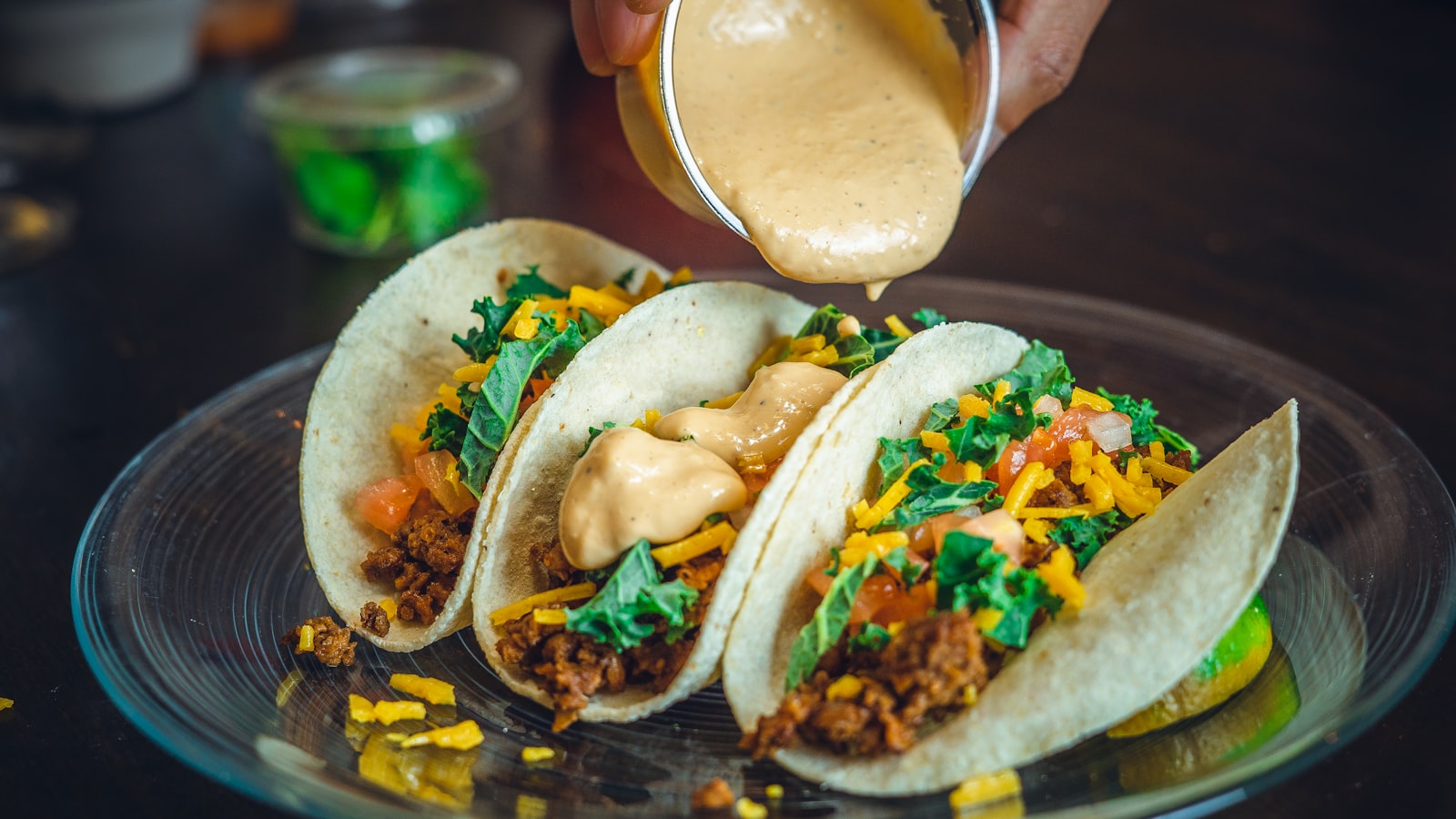 Tacos being prepared on the truck